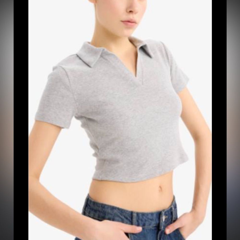 Cotton On Light Gray Ribbed Crop Top large